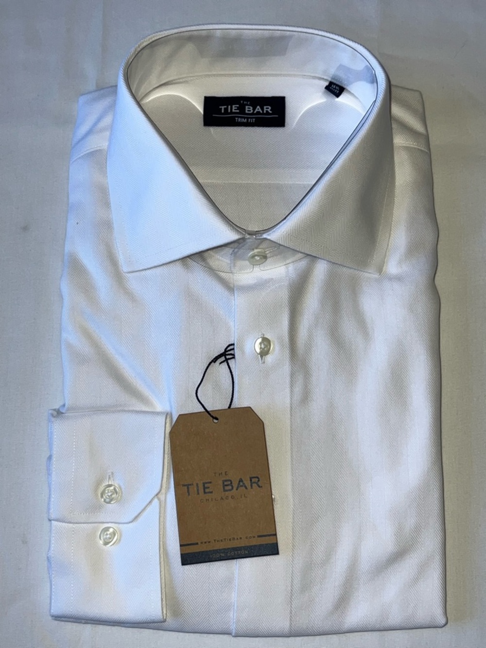 Tie Bar White Dress Shirt Trim Fit 16.5 Neck 32/33 Sleeves